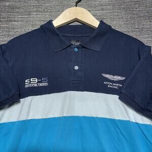 Aston Martin Racing Polo Shirt Men's L Blue Short Sleeve 59-5 Racing Team